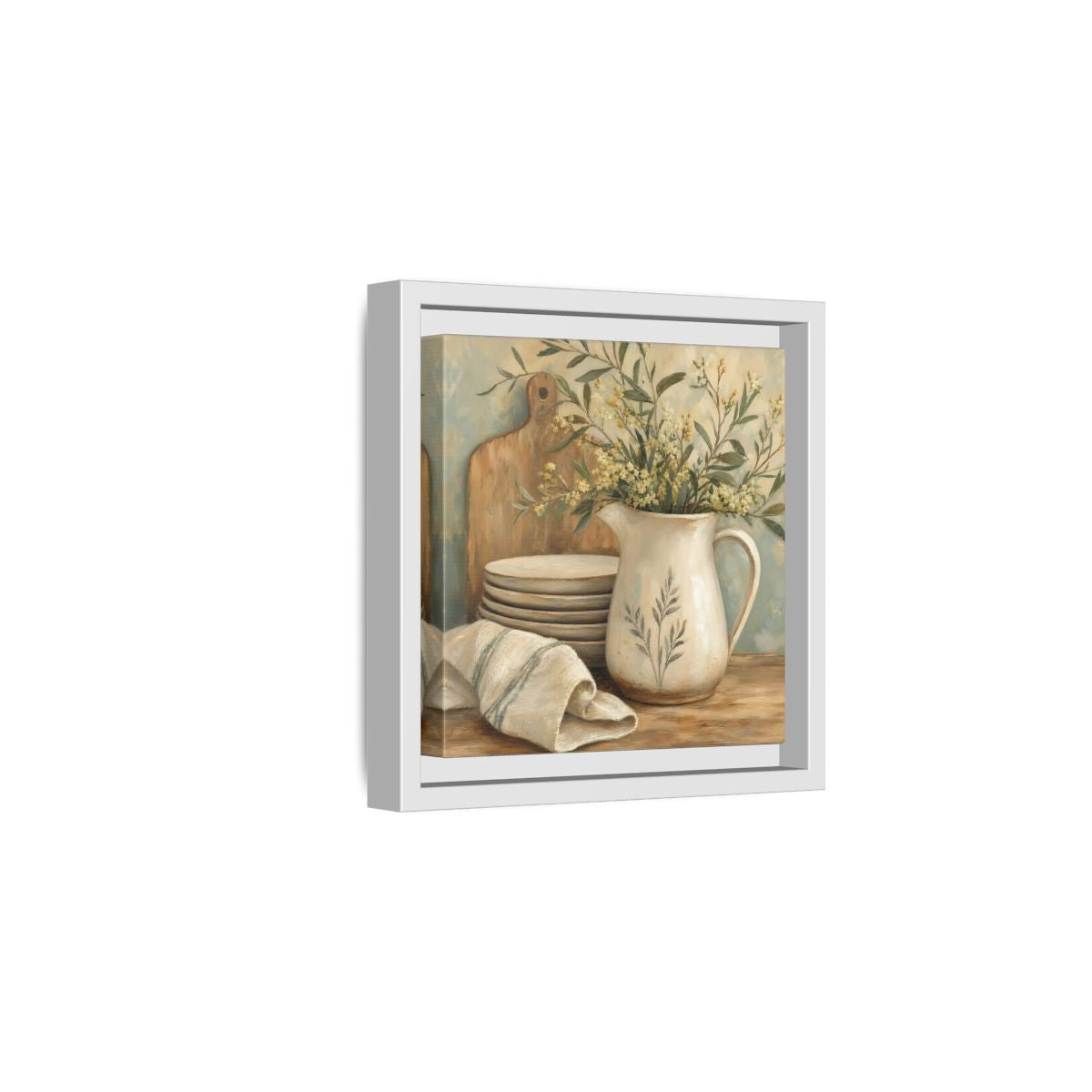 Side Mockup 1. Floral Floral Arrangement Neutral Floral Still Life shown as stretched canvas wall art
