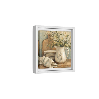 Side Mockup 1. Floral Floral Arrangement Neutral Floral Still Life shown as stretched canvas wall art