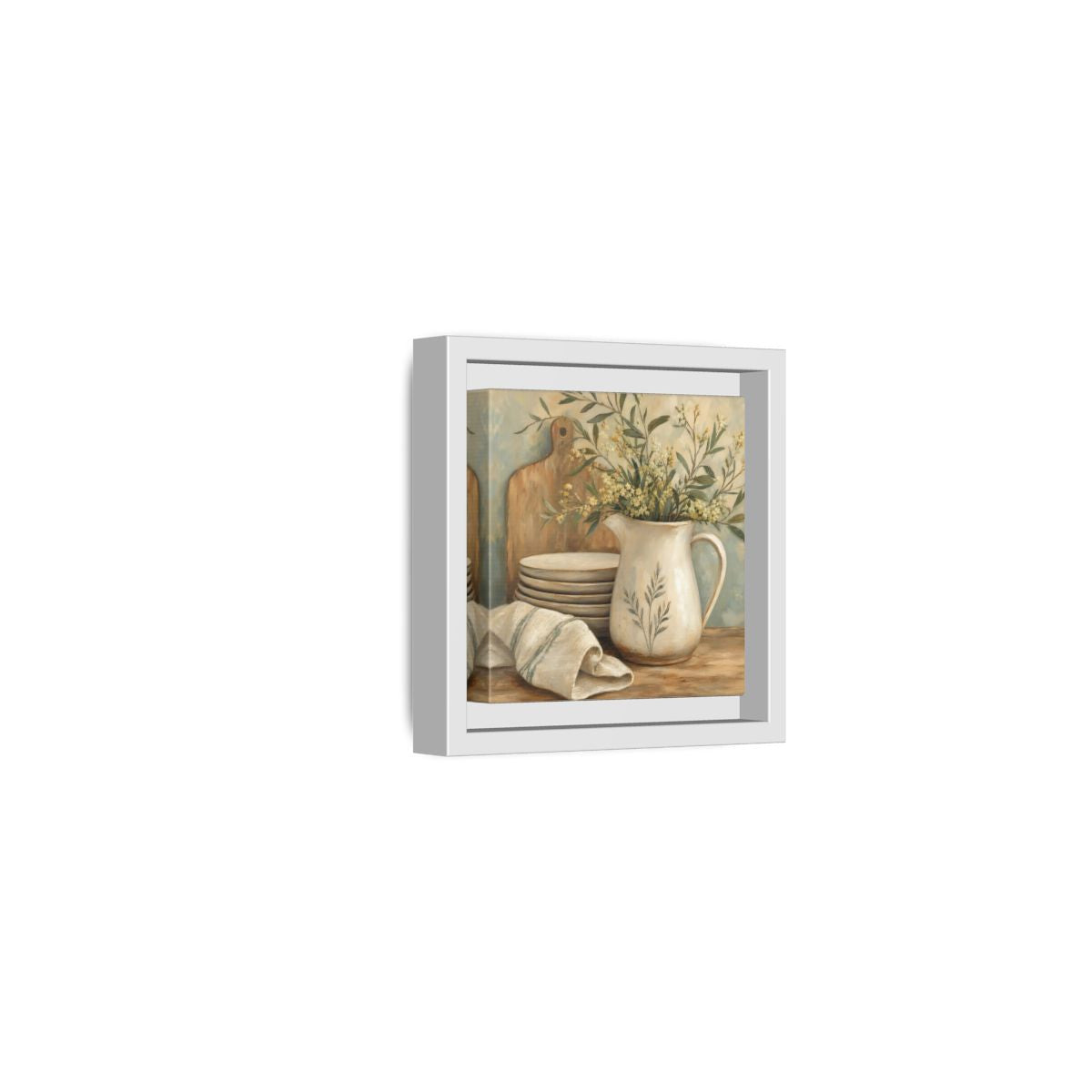 Side Mockup 22. Floral Floral Arrangement Neutral Floral Still Life shown as stretched canvas wall art