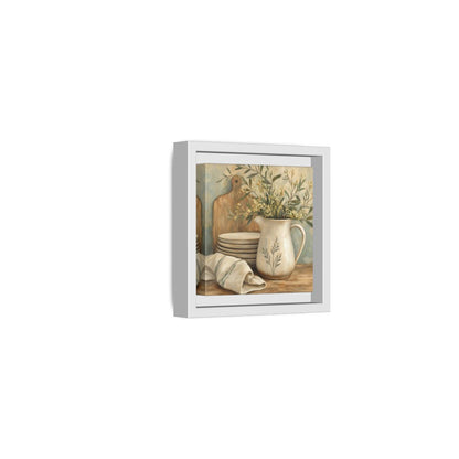 Side Mockup 22. Floral Floral Arrangement Neutral Floral Still Life shown as stretched canvas wall art