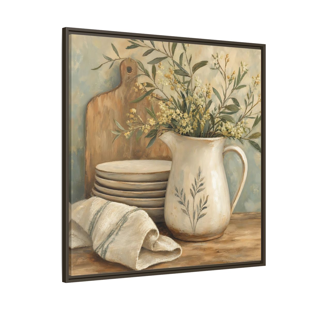 Side Mockup 5. Floral Floral Arrangement Neutral Floral Still Life shown as stretched canvas wall art