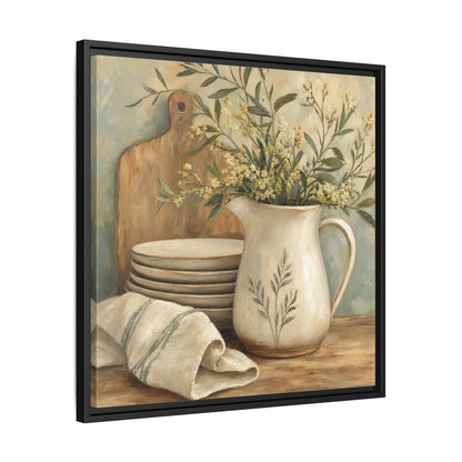 Side Mockup 31. Floral Floral Arrangement Neutral Floral Still Life shown as stretched canvas wall art