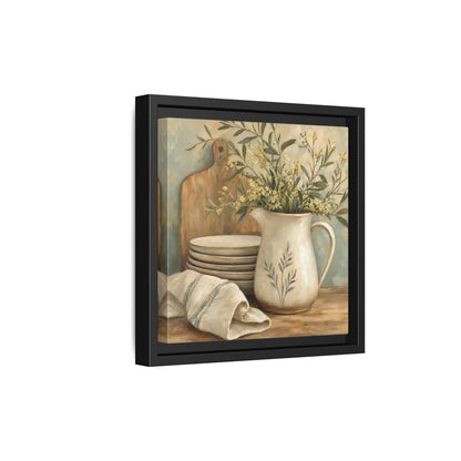Side Mockup 21. Floral Floral Arrangement Neutral Floral Still Life shown as stretched canvas wall art