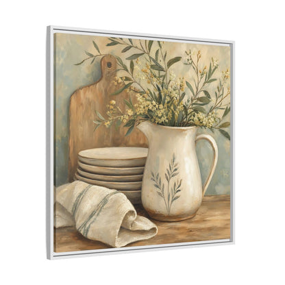 Side Mockup 25. Floral Floral Arrangement Neutral Floral Still Life shown as stretched canvas wall art