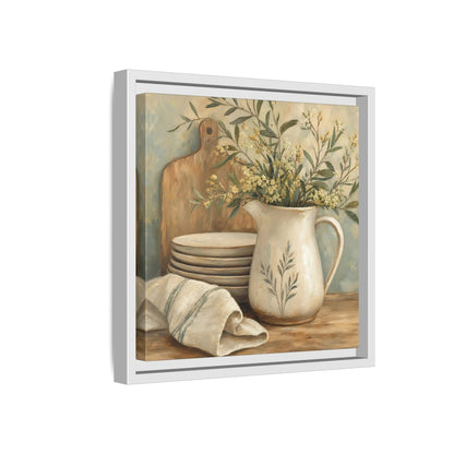 Side Mockup 16. Floral Floral Arrangement Neutral Floral Still Life shown as stretched canvas wall art