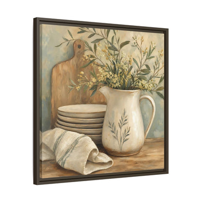 Side Mockup 27. Floral Floral Arrangement Neutral Floral Still Life shown as stretched canvas wall art
