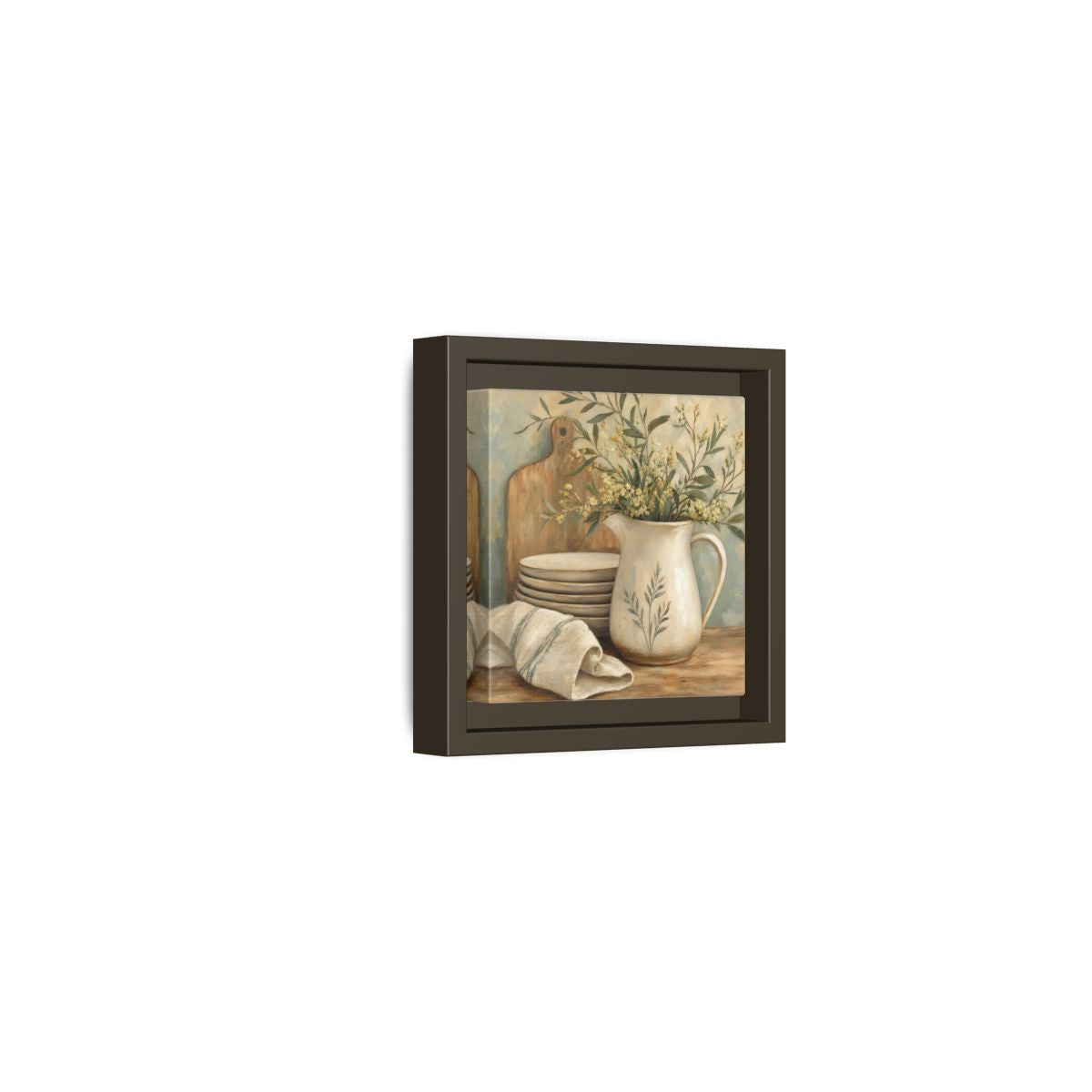 Side Mockup 23. Floral Floral Arrangement Neutral Floral Still Life shown as stretched canvas wall art