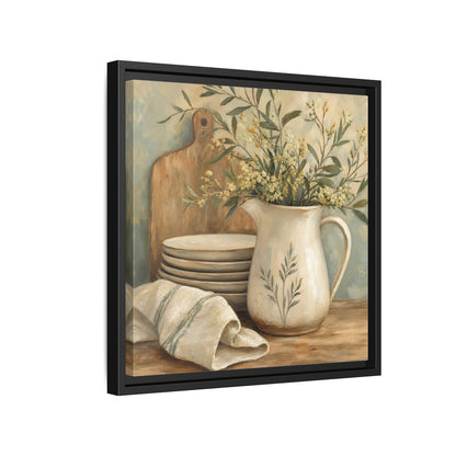 Side Mockup 15. Floral Floral Arrangement Neutral Floral Still Life shown as stretched canvas wall art
