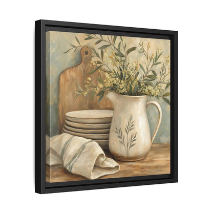 Side Mockup 32. Floral Floral Arrangement Neutral Floral Still Life shown as stretched canvas wall art