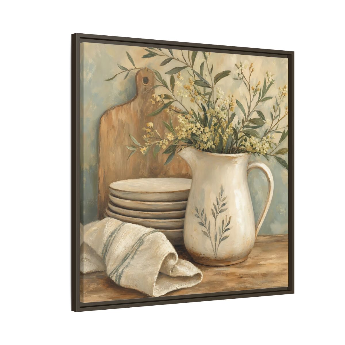 Side Mockup 8. Floral Floral Arrangement Neutral Floral Still Life shown as stretched canvas wall art