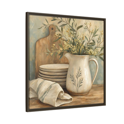Side Mockup 8. Floral Floral Arrangement Neutral Floral Still Life shown as stretched canvas wall art