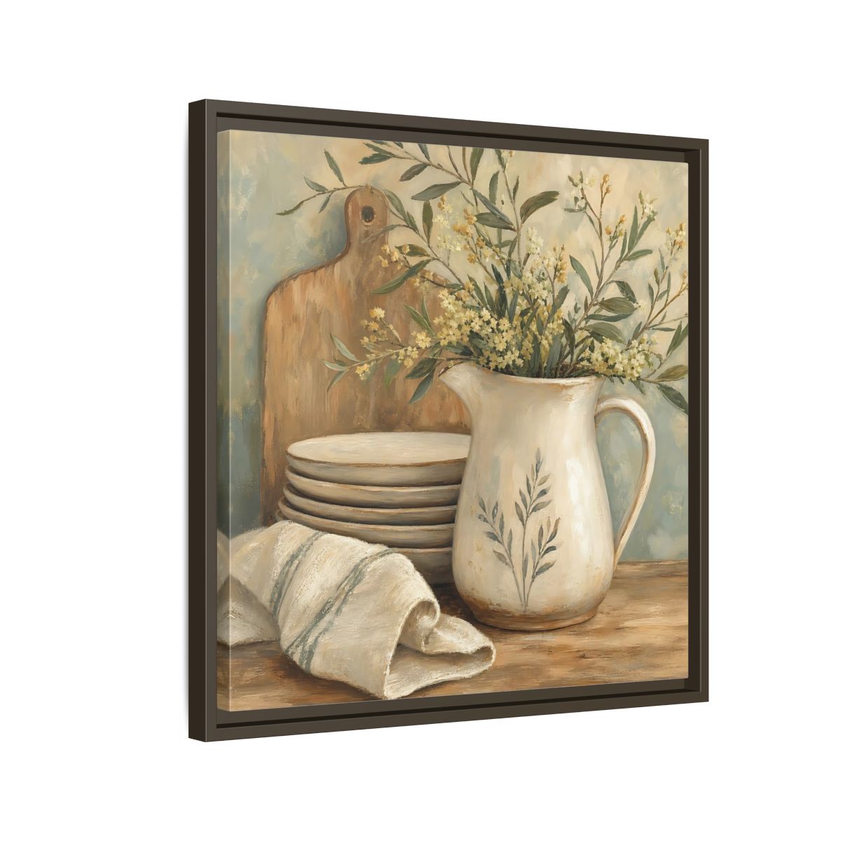 Side Mockup 11. Floral Floral Arrangement Neutral Floral Still Life shown as stretched canvas wall art