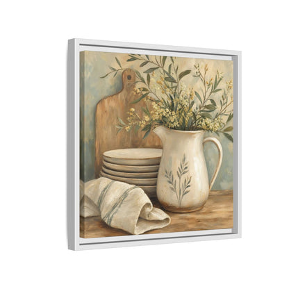 Side Mockup 13. Floral Floral Arrangement Neutral Floral Still Life shown as stretched canvas wall art