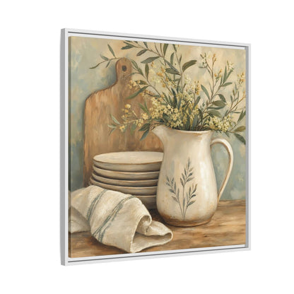 Side Mockup 7. Floral Floral Arrangement Neutral Floral Still Life shown as stretched canvas wall art