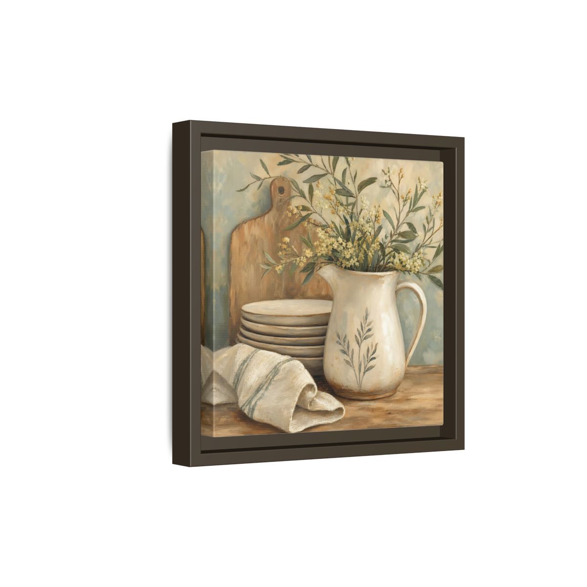 Side Mockup 20. Floral Floral Arrangement Neutral Floral Still Life shown as stretched canvas wall art