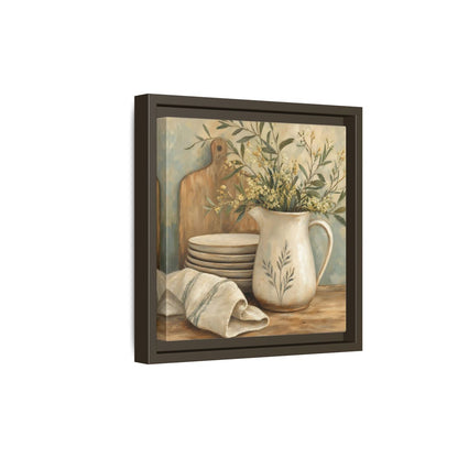 Side Mockup 20. Floral Floral Arrangement Neutral Floral Still Life shown as stretched canvas wall art