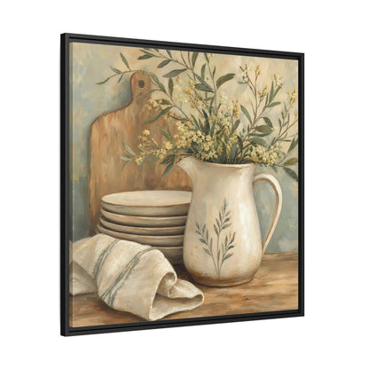 Side Mockup 30. Floral Floral Arrangement Neutral Floral Still Life shown as stretched canvas wall art