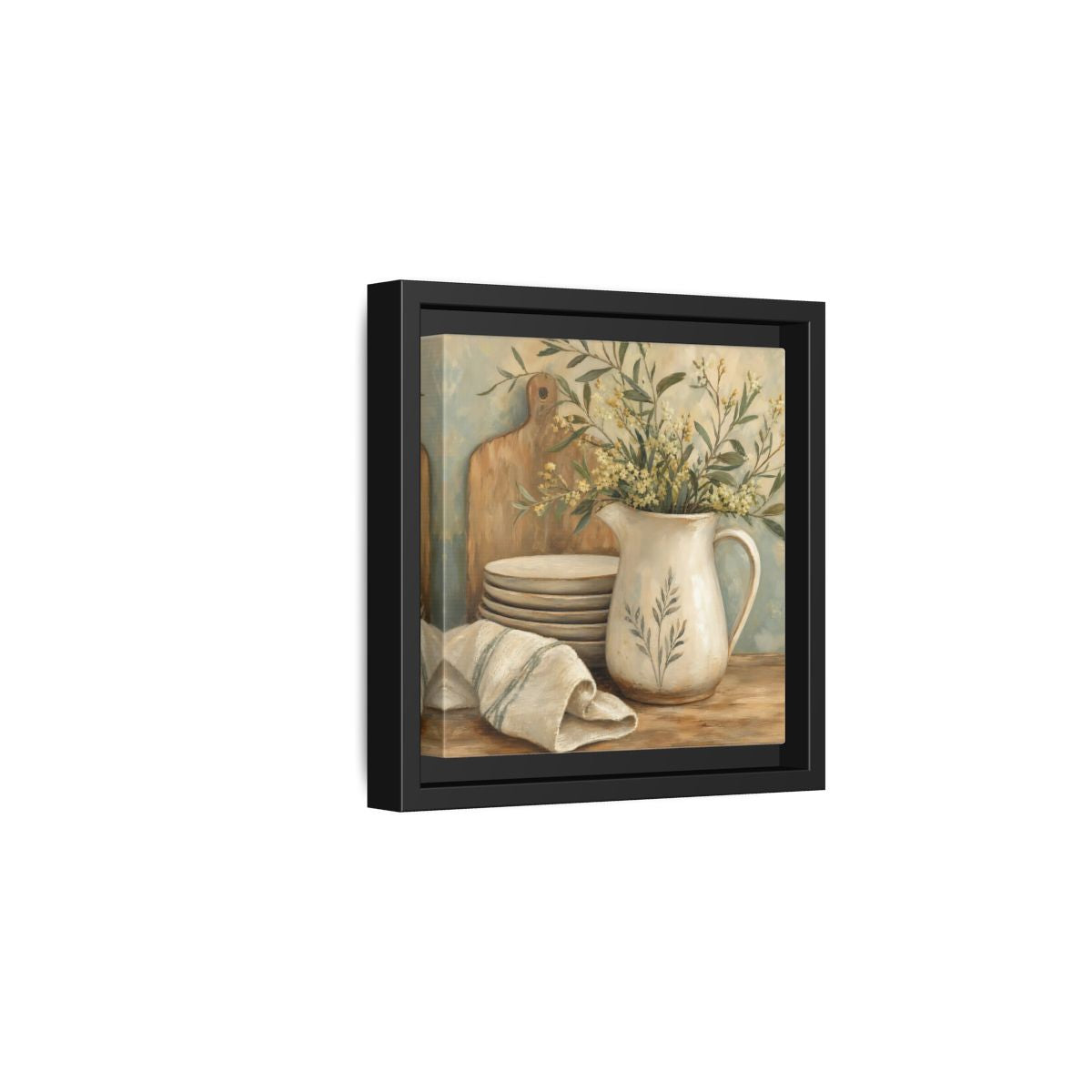 Side Mockup 3. Floral Floral Arrangement Neutral Floral Still Life shown as stretched canvas wall art