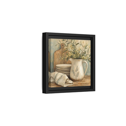 Side Mockup 3. Floral Floral Arrangement Neutral Floral Still Life shown as stretched canvas wall art