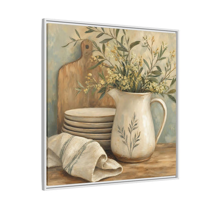 Side Mockup 4. Floral Floral Arrangement Neutral Floral Still Life shown as stretched canvas wall art