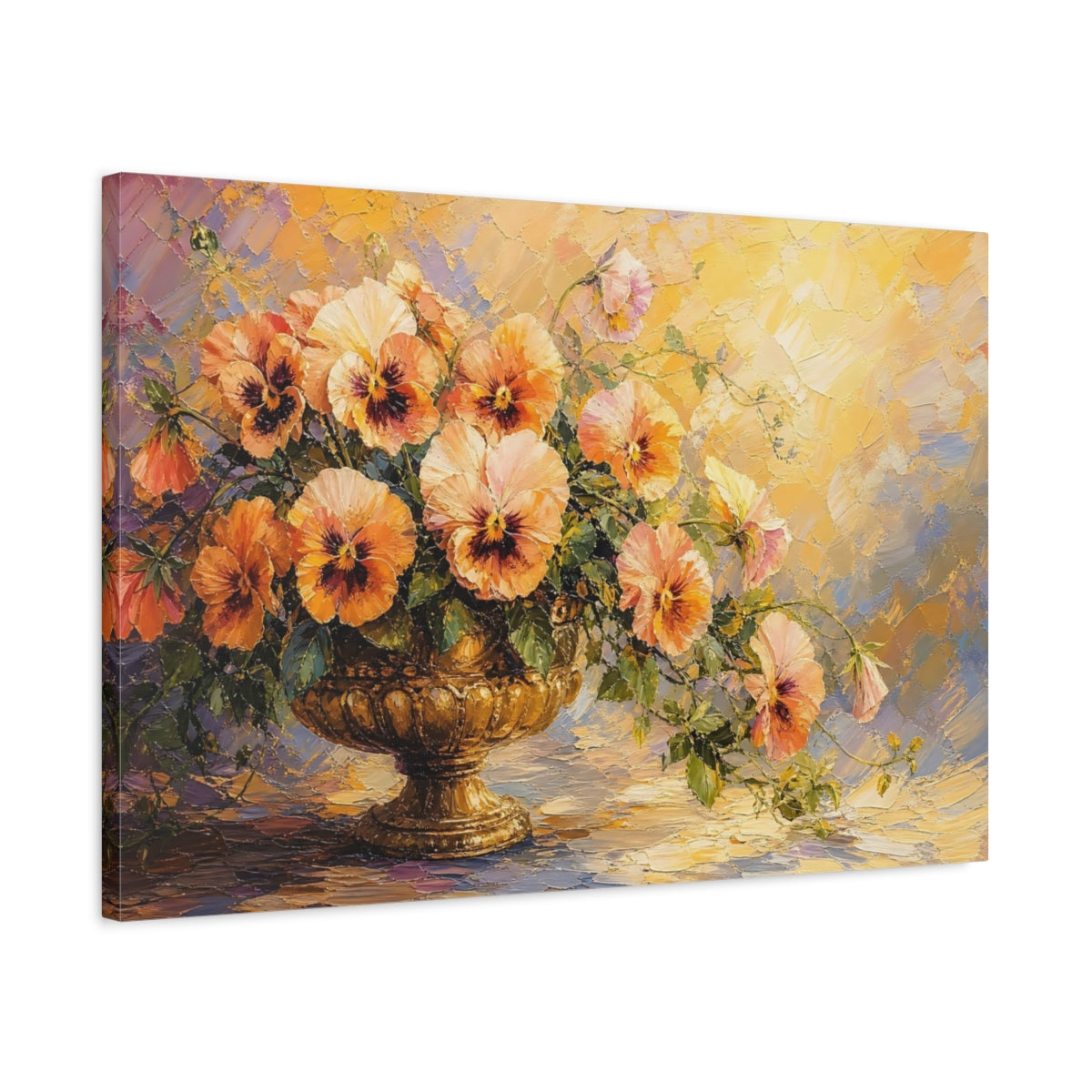 Side Mockup 2. Floral Floral Arrangement Orange Gold Yellow shown as stretched canvas wall art
