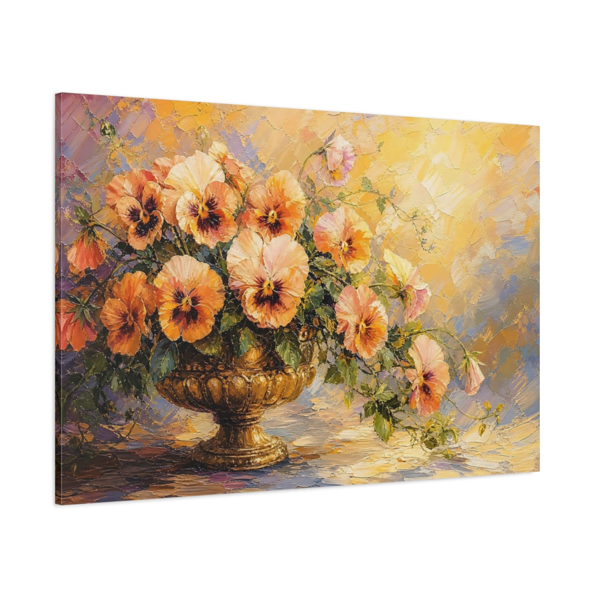 Side Mockup 1. Floral Floral Arrangement Orange Gold Yellow shown as stretched canvas wall art