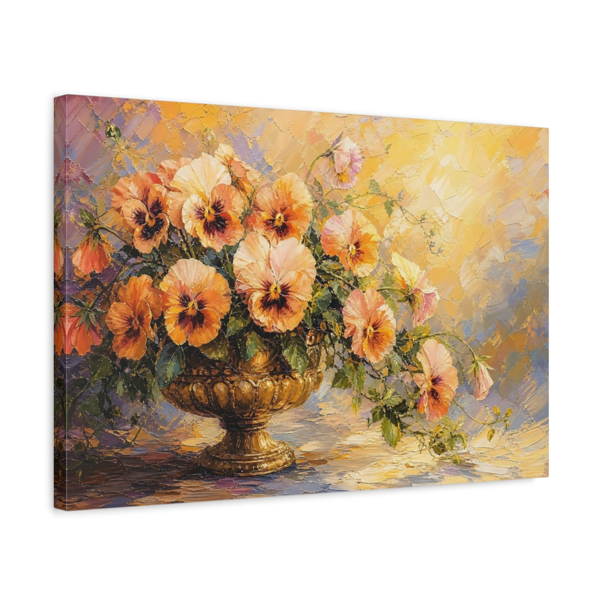 Side Mockup 3. Floral Floral Arrangement Orange Gold Yellow shown as stretched canvas wall art
