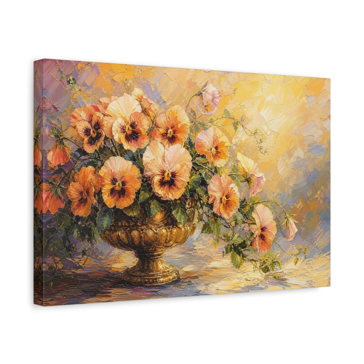 Side Mockup 4. Floral Floral Arrangement Orange Gold Yellow shown as stretched canvas wall art