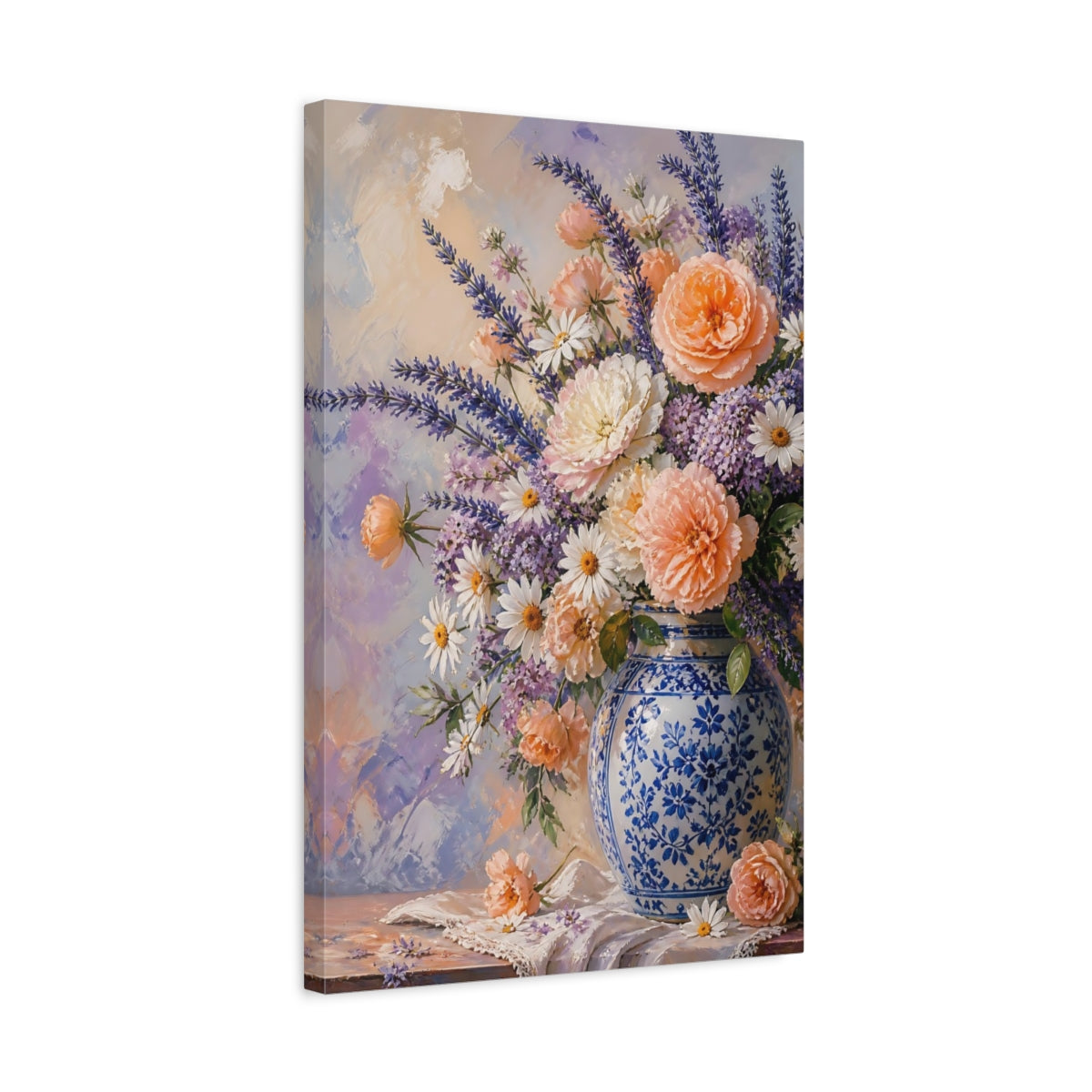 Side Mockup 3. Floral Floral Arrangement Pastel Floral shown as stretched canvas wall art