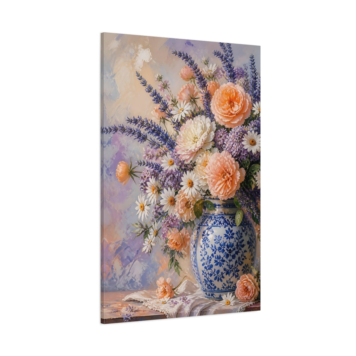 Side Mockup 1. Floral Floral Arrangement Pastel Floral shown as stretched canvas wall art