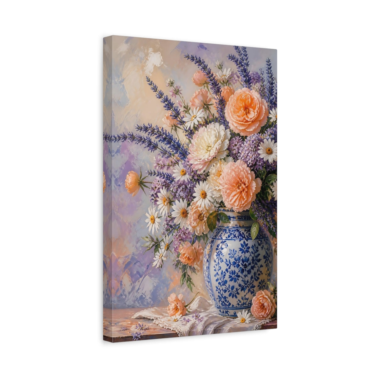 Side Mockup 4. Floral Floral Arrangement Pastel Floral shown as stretched canvas wall art
