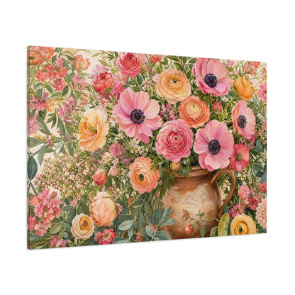 Side Mockup 1. Floral Floral Arrangement Pink Orange Floral shown as stretched canvas wall art