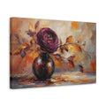 Side Mockup 4. Floral Floral Arrangement Purple Orange Floral shown as stretched canvas wall art