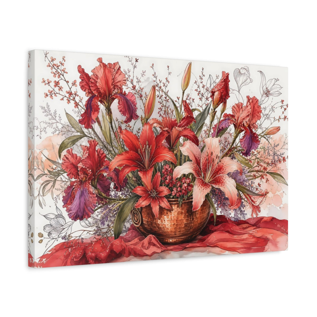 Side Mockup 3. Floral Floral Arrangement Red Floral Arrangement shown as stretched canvas wall art
