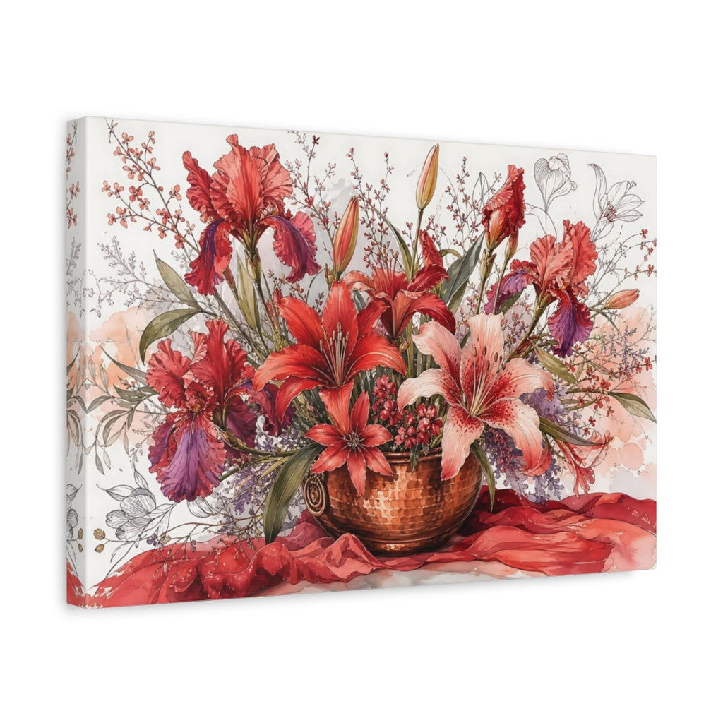 Side Mockup 4. Floral Floral Arrangement Red Floral Arrangement shown as stretched canvas wall art