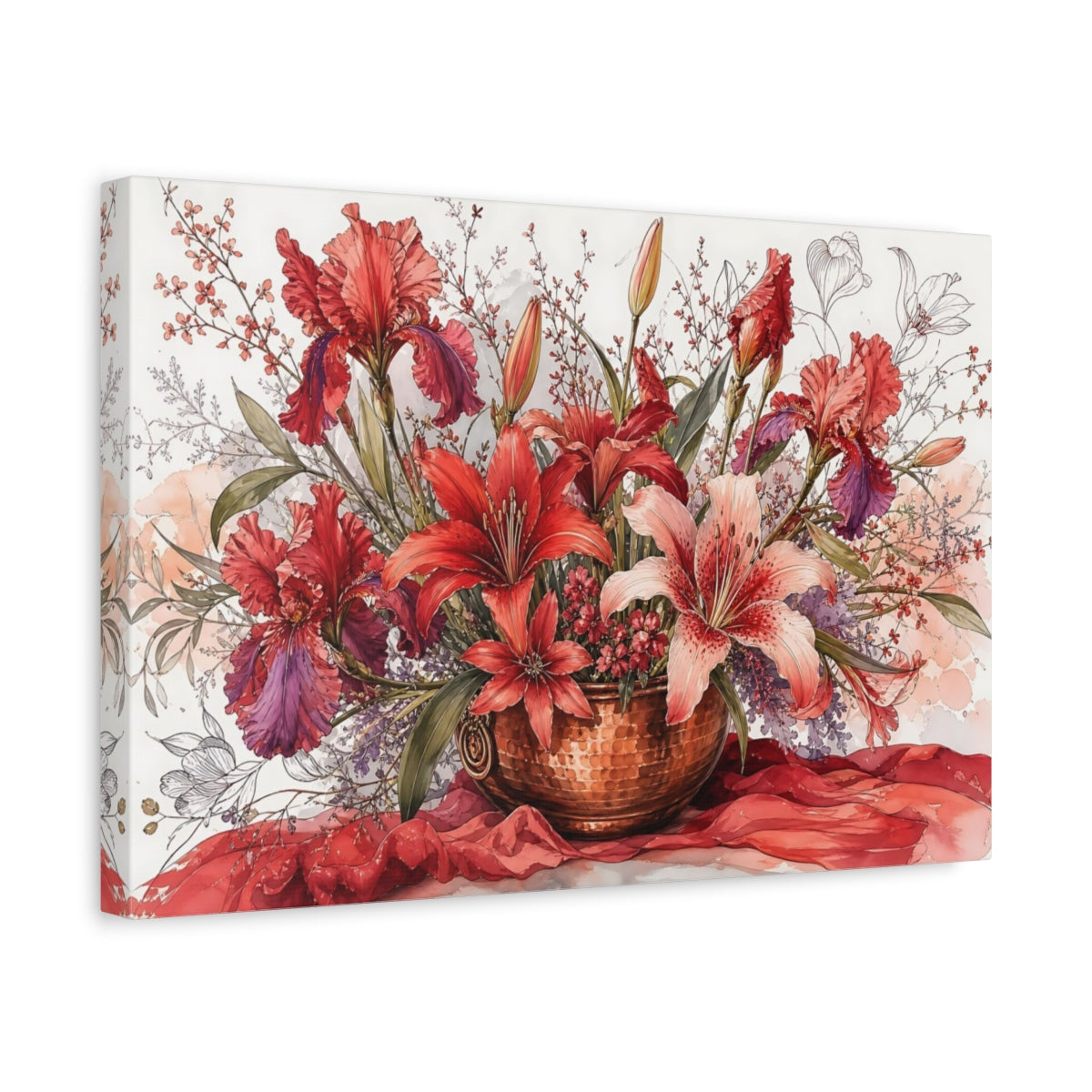 Side Mockup 4. Floral Floral Arrangement Red Floral Arrangement shown as stretched canvas wall art