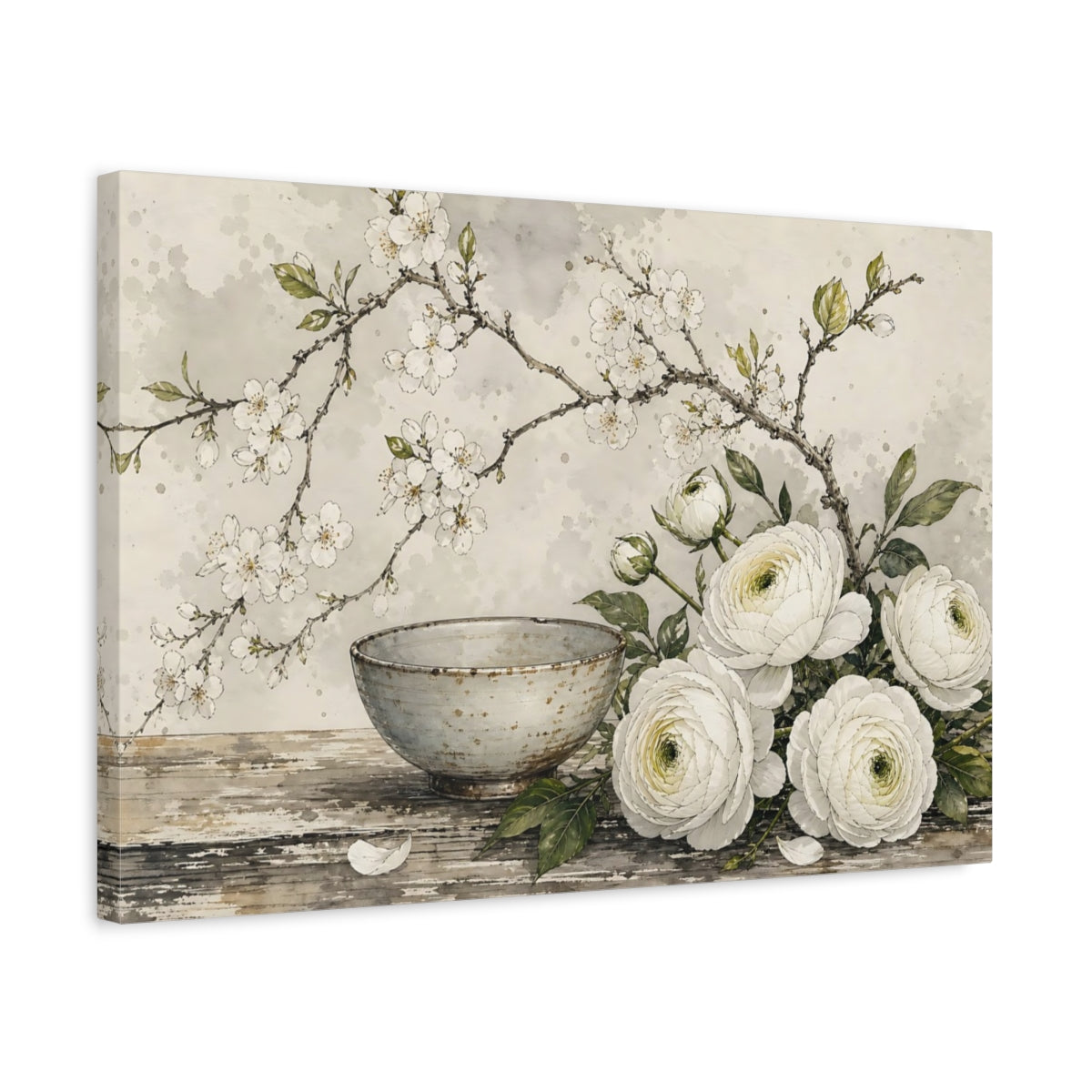 Side Mockup 3. Floral Floral Arrangement White Floral Decor shown as stretched canvas wall art
