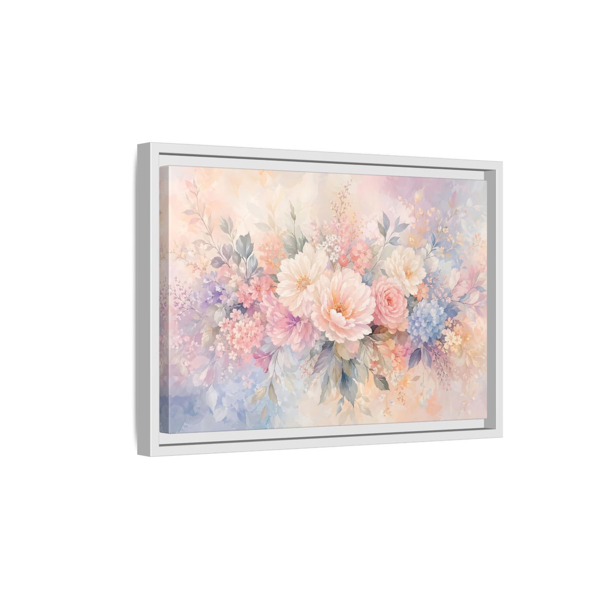 Side Mockup 4. Floral Assorted Flowers Pastel Floral shown as stretched canvas wall art