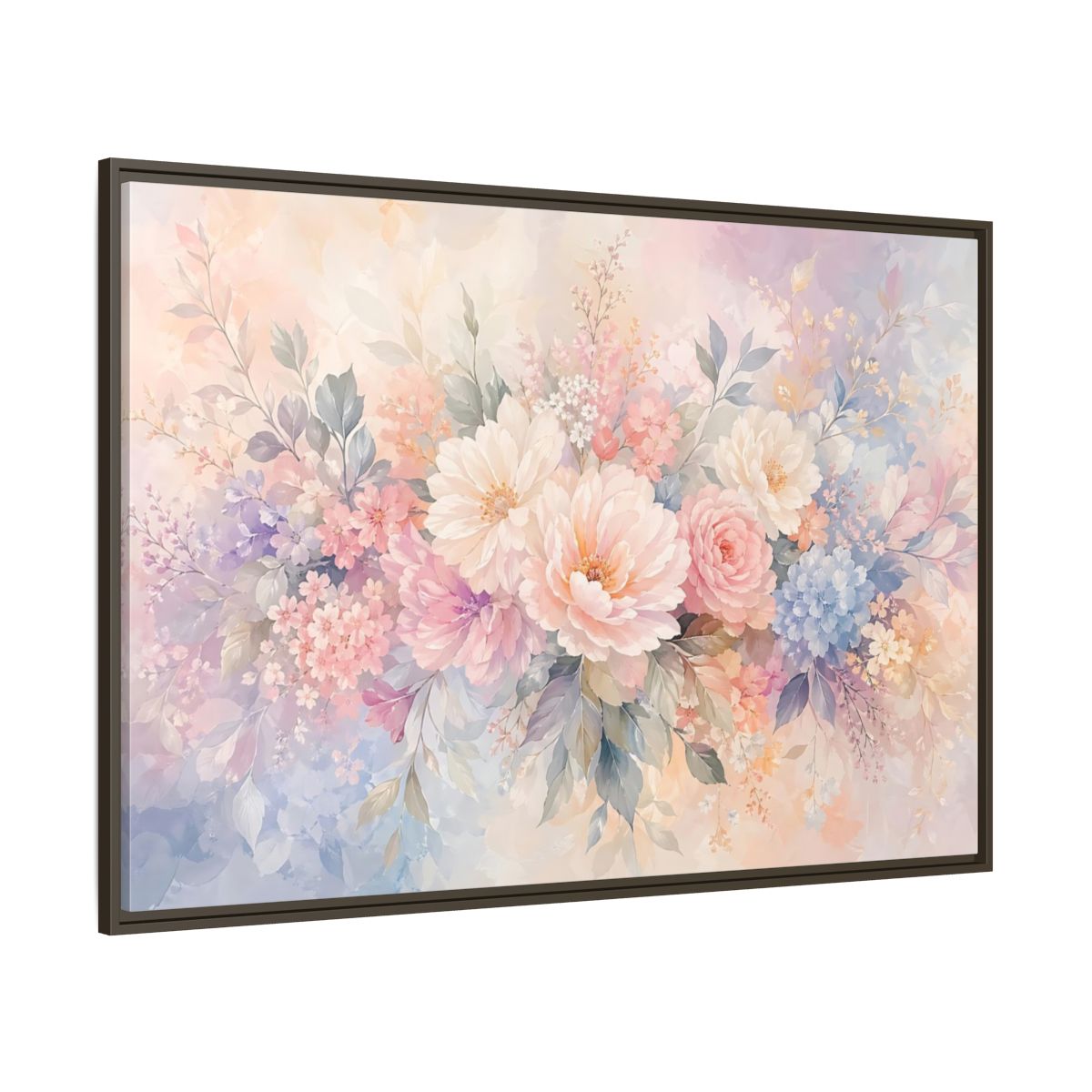 Side Mockup 8. Floral Assorted Flowers Pastel Floral shown as stretched canvas wall art