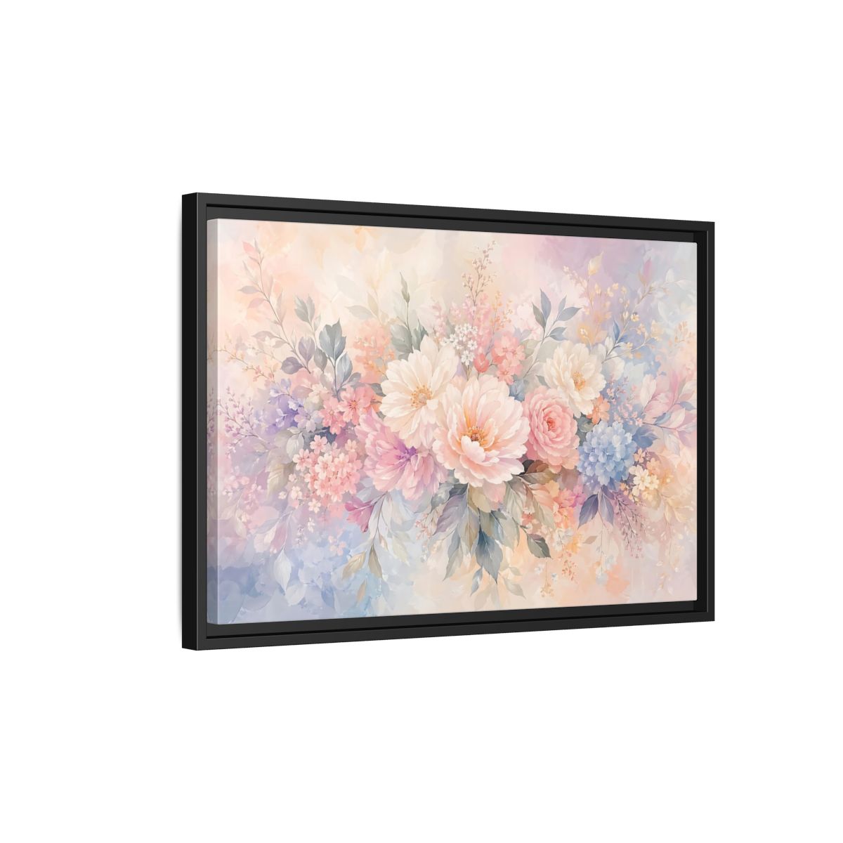 Side Mockup 3. Floral Assorted Flowers Pastel Floral shown as stretched canvas wall art