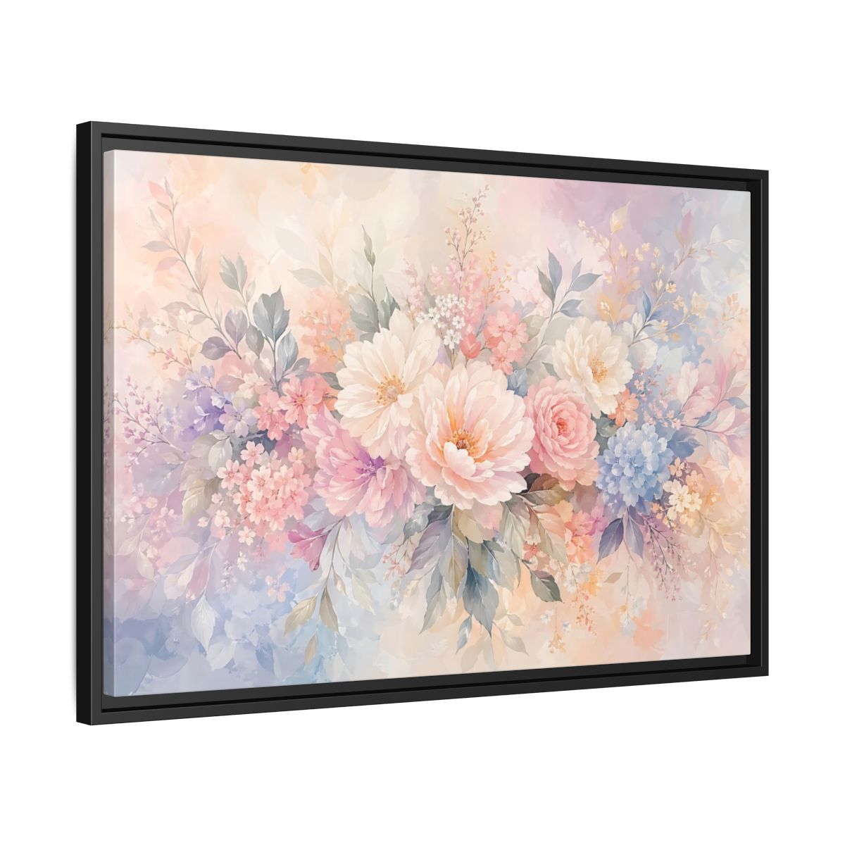 Side Mockup 14. Floral Assorted Flowers Pastel Floral shown as stretched canvas wall art