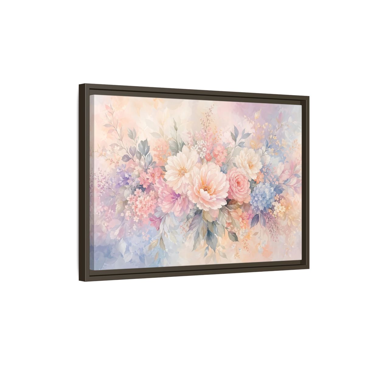 Side Mockup 2. Floral Assorted Flowers Pastel Floral shown as stretched canvas wall art