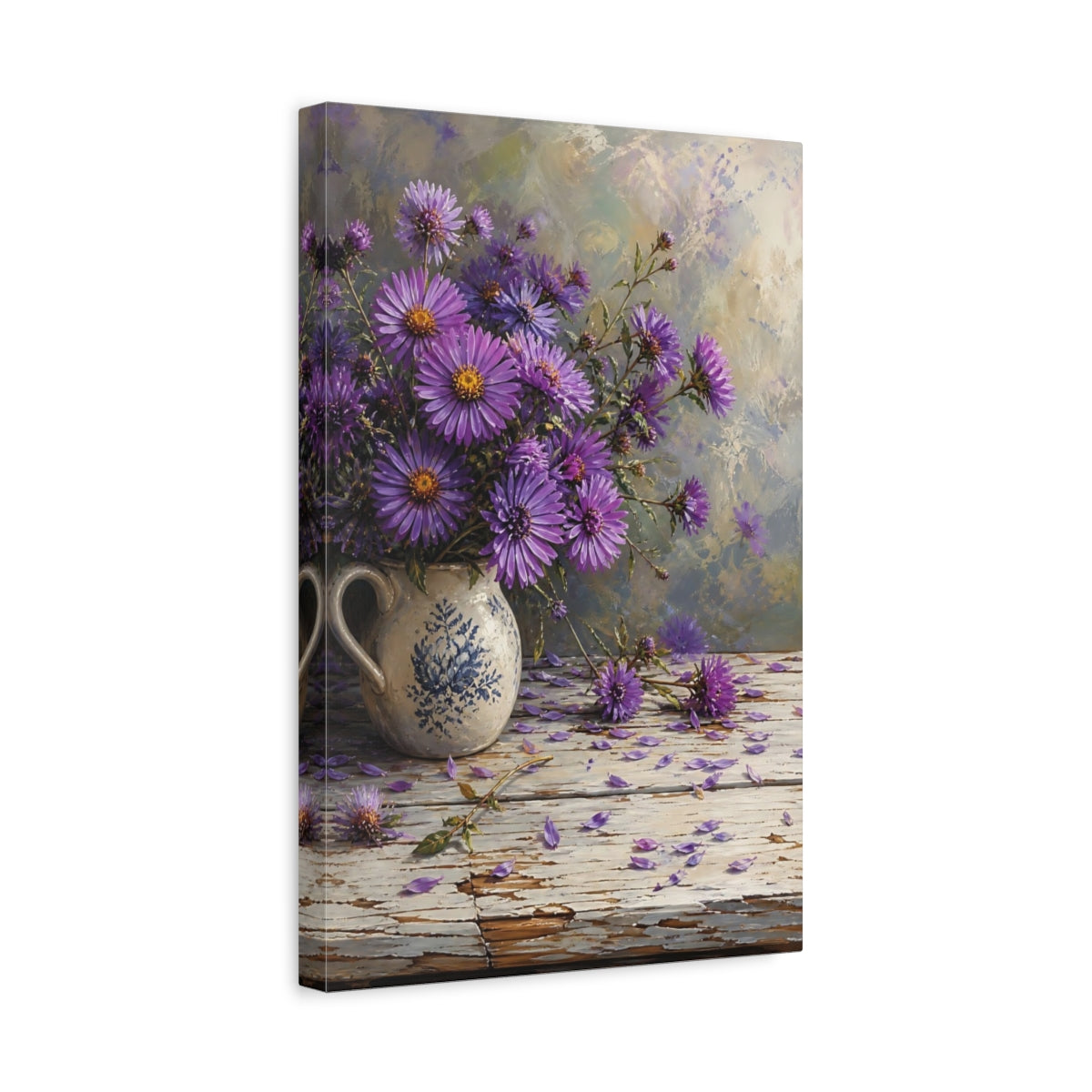 Side Mockup 4. Floral Aster Flowers Purple Floral shown as stretched canvas wall art