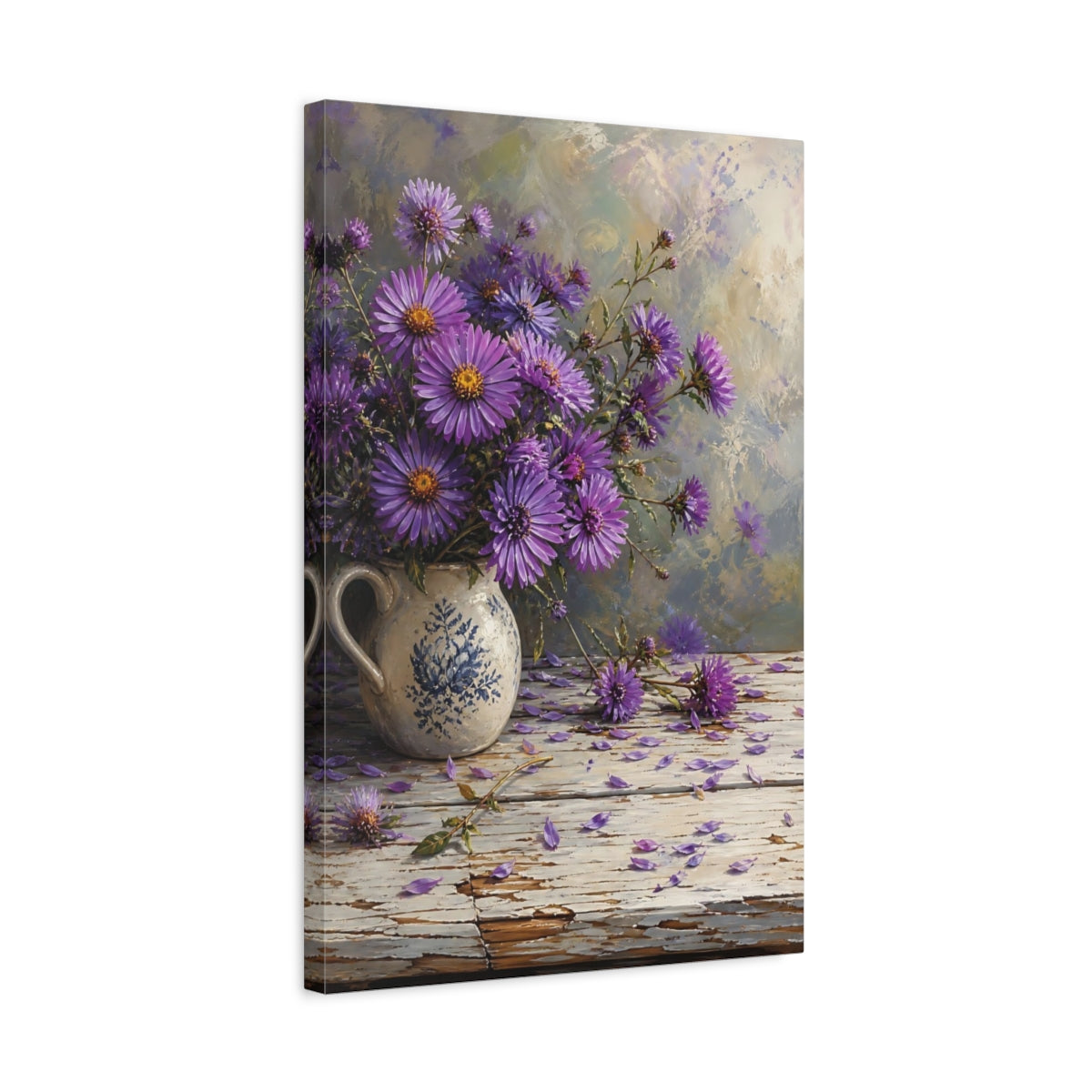Side Mockup 3. Floral Aster Flowers Purple Floral shown as stretched canvas wall art