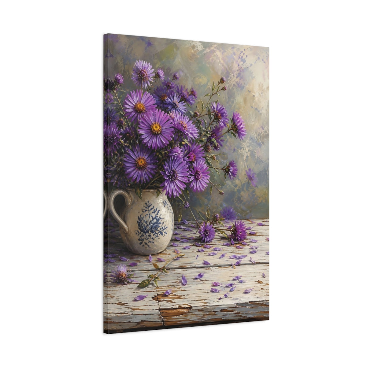 Main Mockup. Floral Aster Flowers Purple Floral shown as stretched canvas wall art