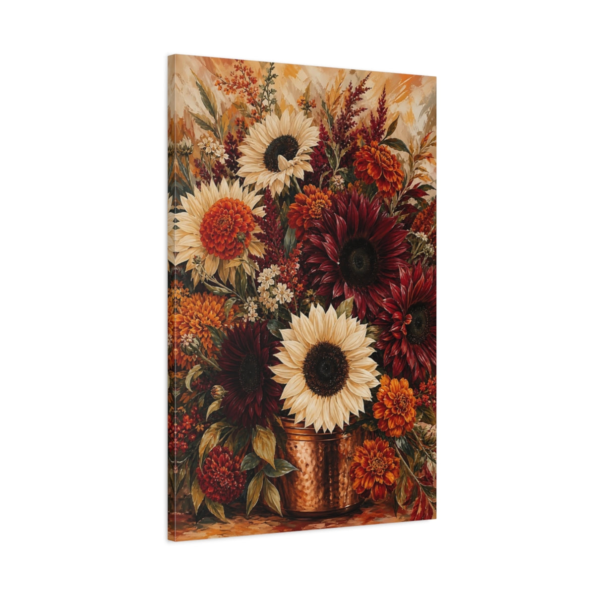 Main Mockup. Floral Autumn Flowers Warm Autumn Floral shown as stretched canvas wall art