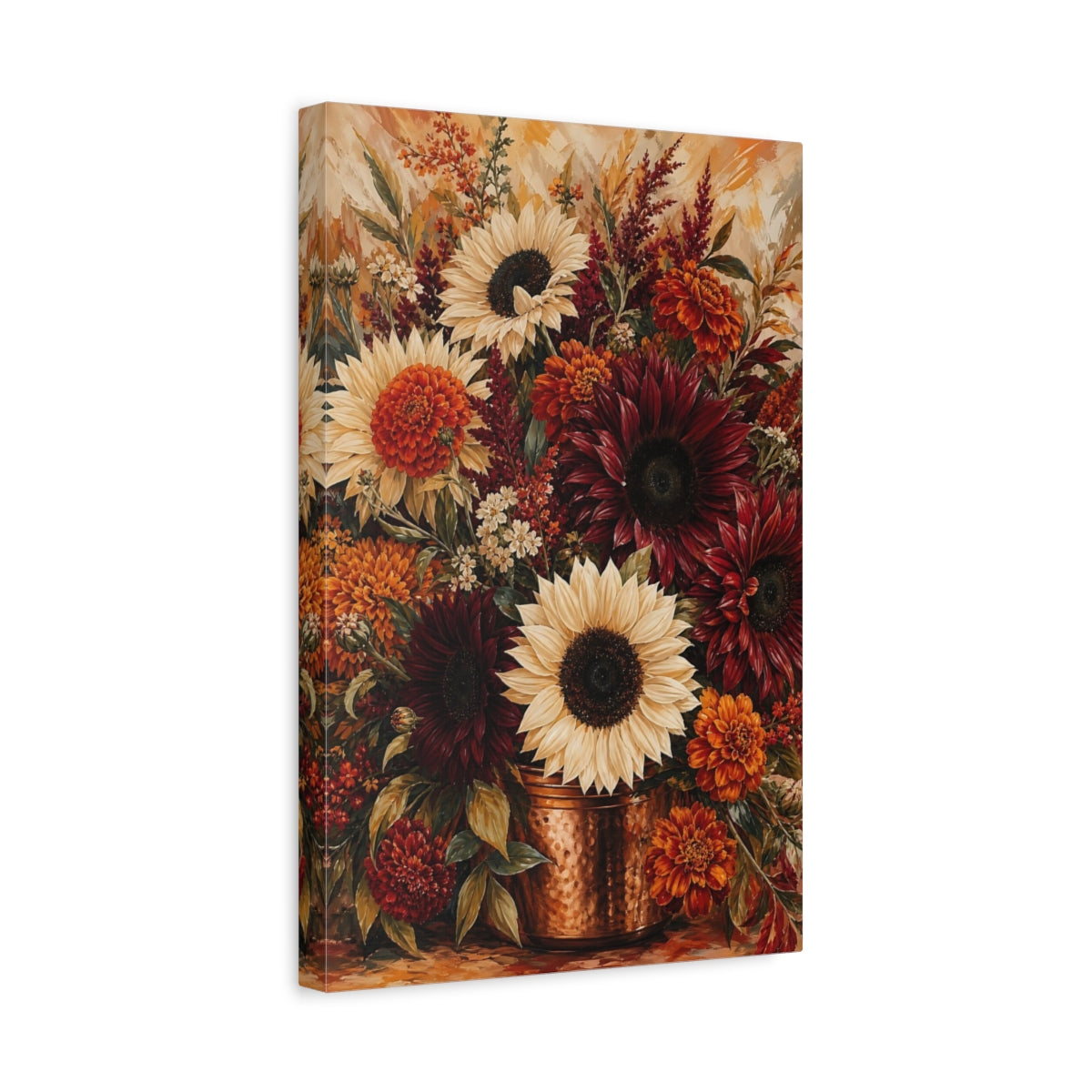 Side Mockup 4. Floral Autumn Flowers Warm Autumn Floral shown as stretched canvas wall art