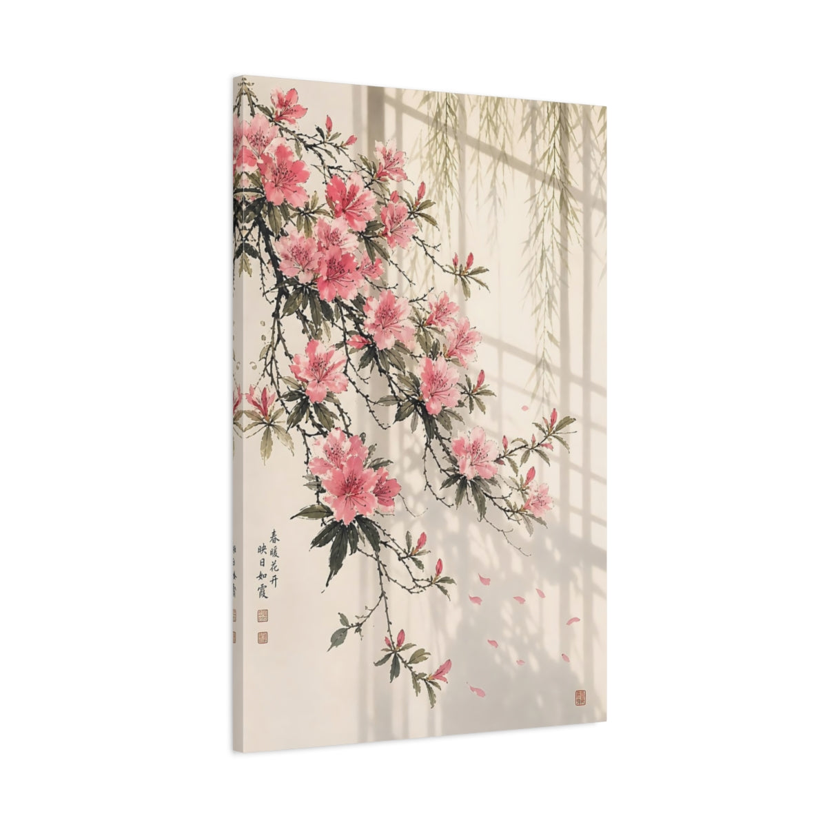 Main Mockup. Floral Azaleas Pink And Green shown as stretched canvas wall art
