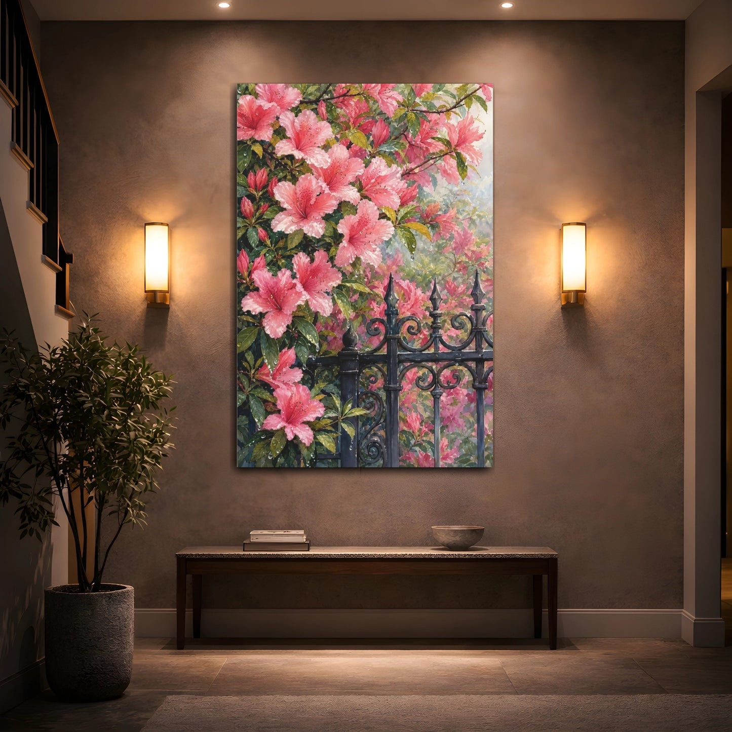 Mockup 2. Floral Azaleas Pink Azaleas shown as stretched canvas wall art