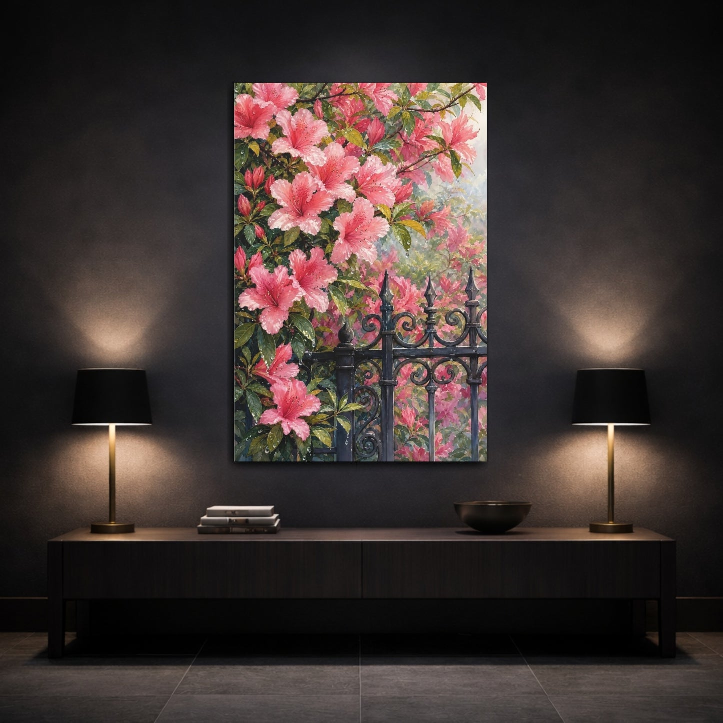 Mockup 3. Floral Azaleas Pink Azaleas shown as stretched canvas wall art